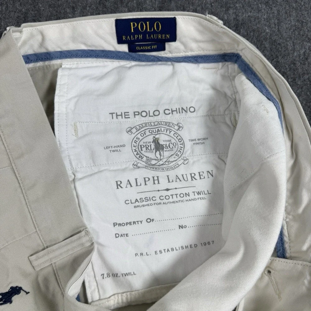 Polo Ralph Lauren Men's Chino Pants 34x30 Classic Fit Khaki 100% Cotton